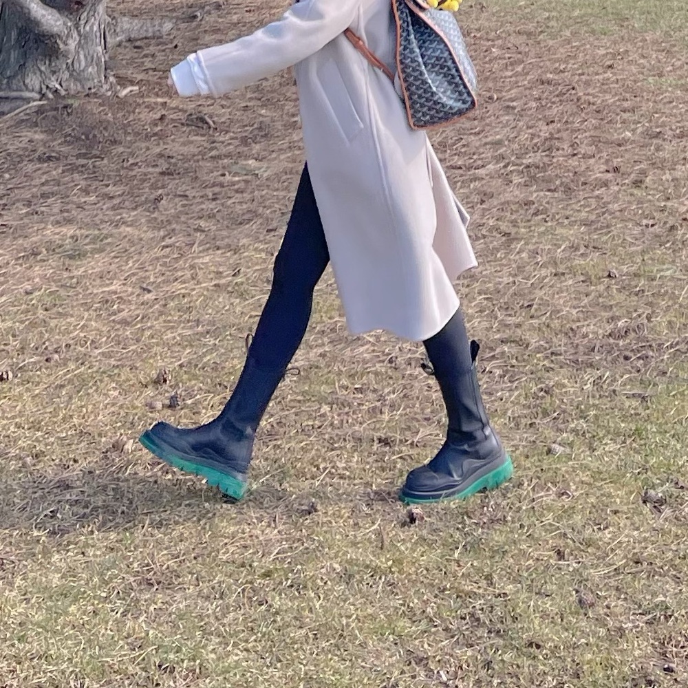 Bottega Veneta Black and Green Ankle Booties with Chunky Sole